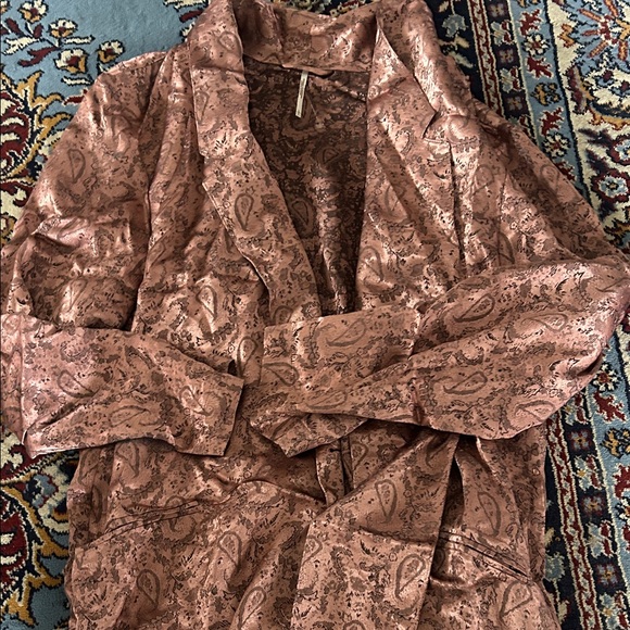 Free People Silky Jacquard Blazer Jacket NWOT Pink Paisley Boho Large - Picture 4 of 6